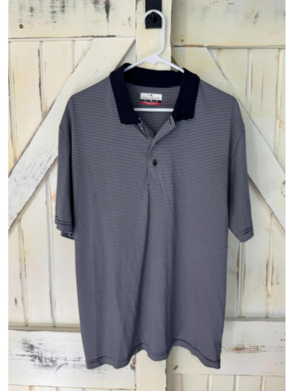 Grand Slam Mens Polo Shirt Size XL Black White Striped Stretch Short Sleeve